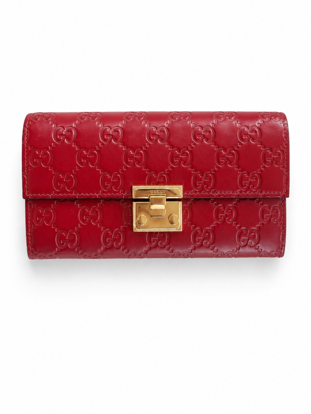 Gucci Red Patent Leather GG-Embossed Clutch with Gold-Tone Lock